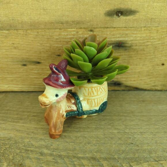Vintage 50s Ceramic Donkey Pulling Barrel Cart Tiny Planter or Toothpick Holder - Picture 2 of 10